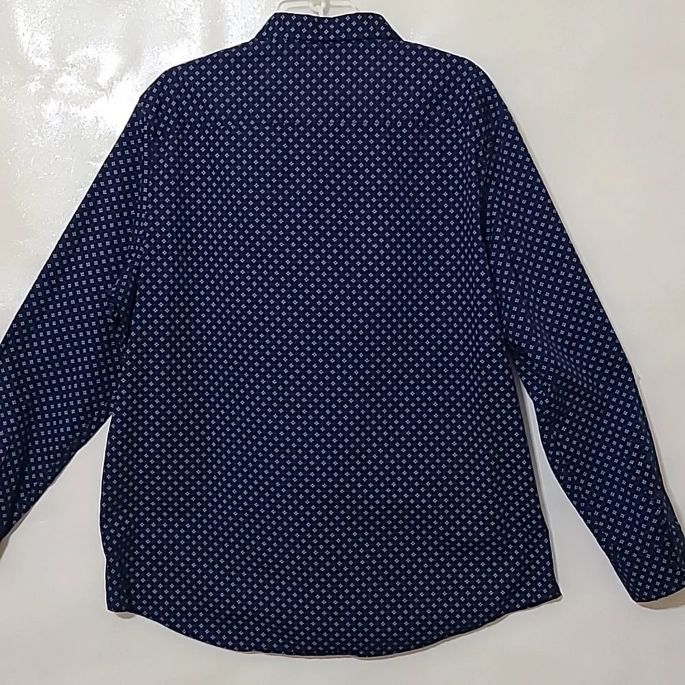 Tasso Elba Men's Navy‎ Blue Patterned Long Sleeve Button Up Shirt - Size XL